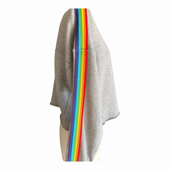 Spiritual Gangster Rainbow Trim Accents Cropped Pullover Sweatshirt XS Gray NWT - Picture 7 of 16